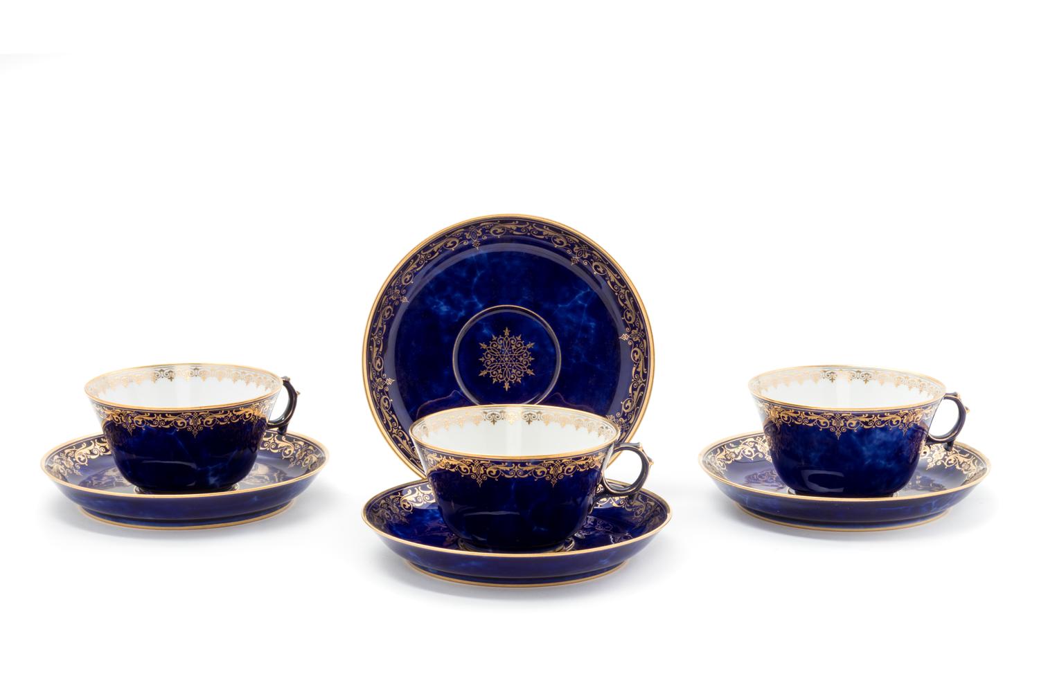 A Group of Sèvres Porcelain Teacups and Saucers