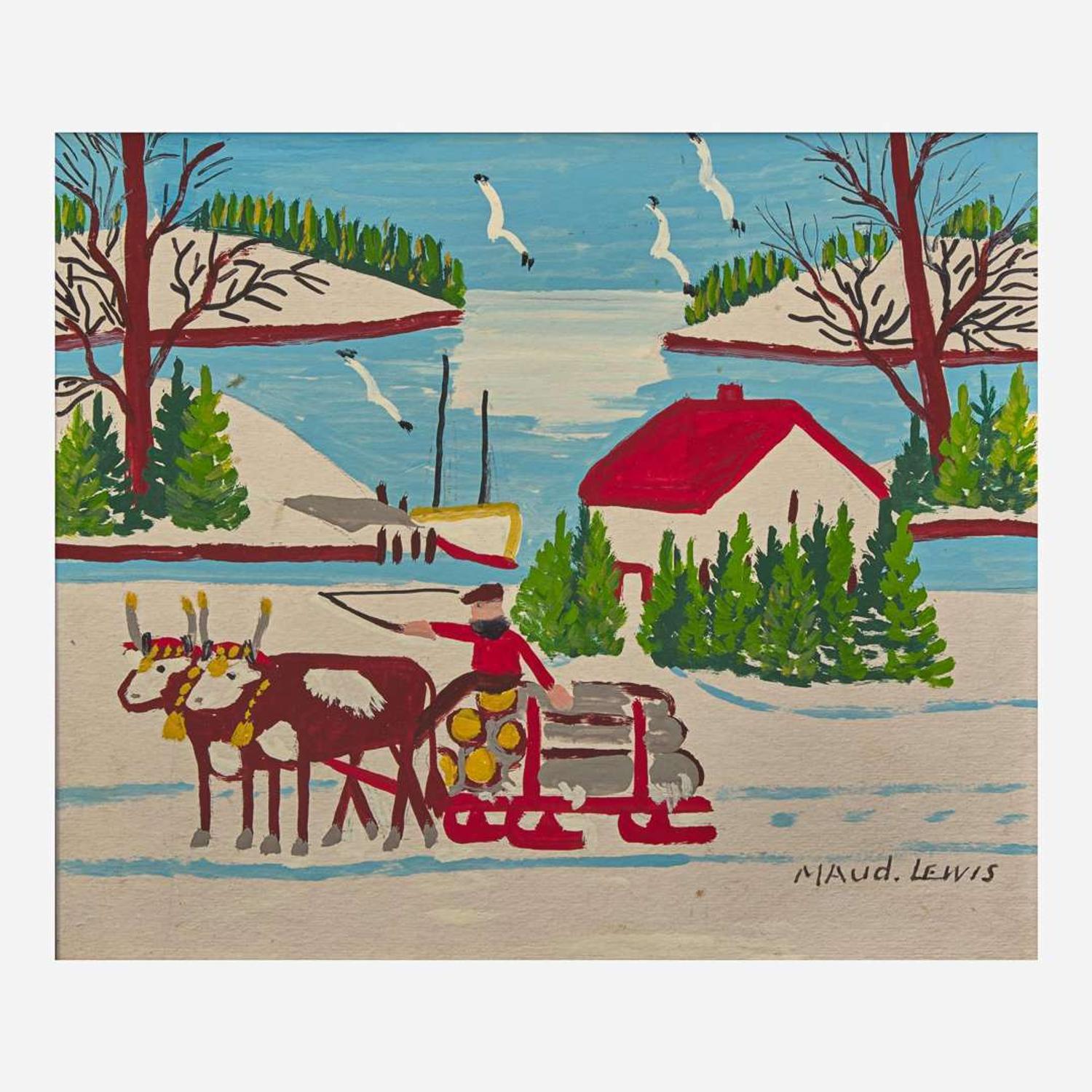 Maud Lewis (Canadian, 1903-1970) Lake with Log Sled