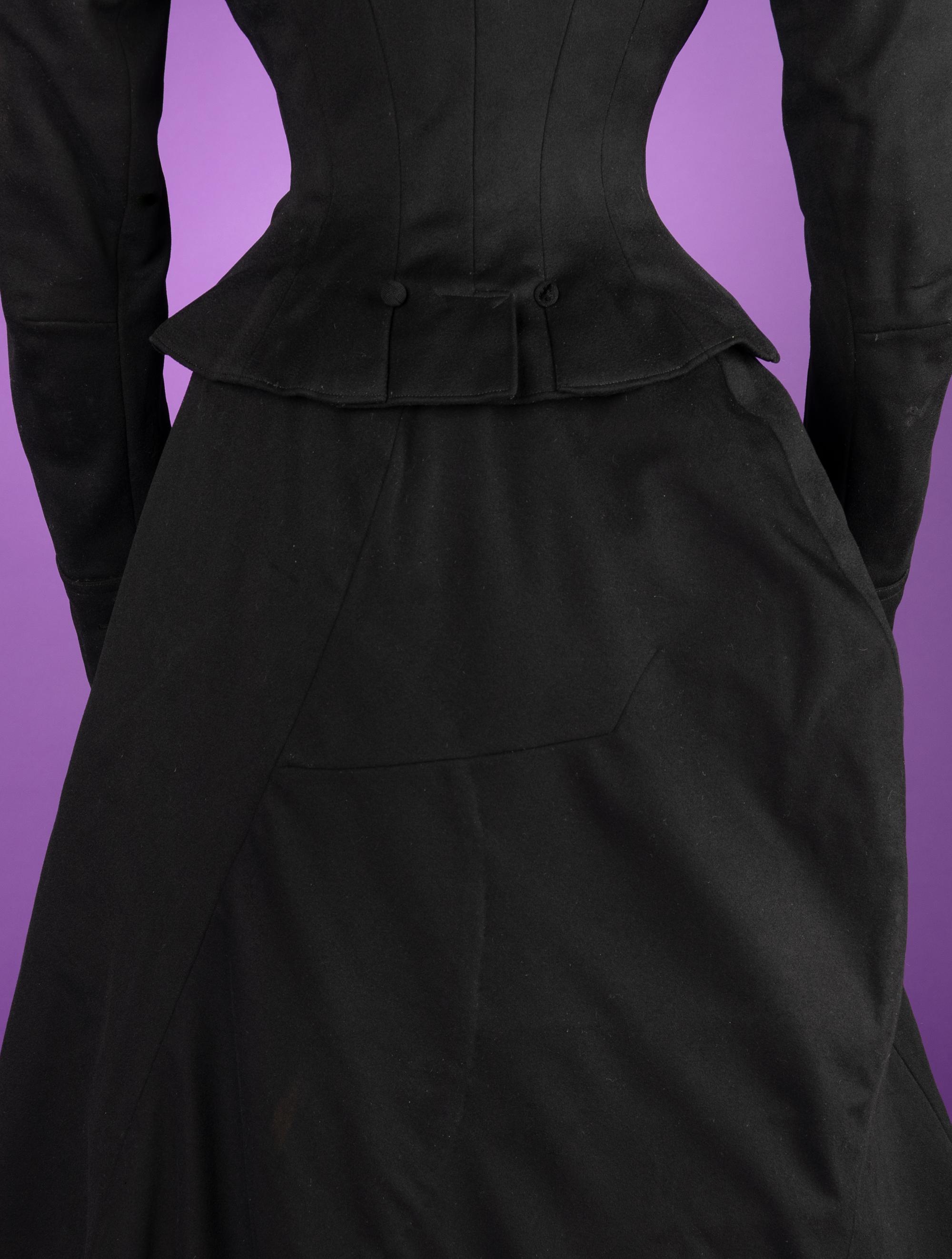 Collection of Four 19th Century Black Wool Riding Clothes, 1880-1890