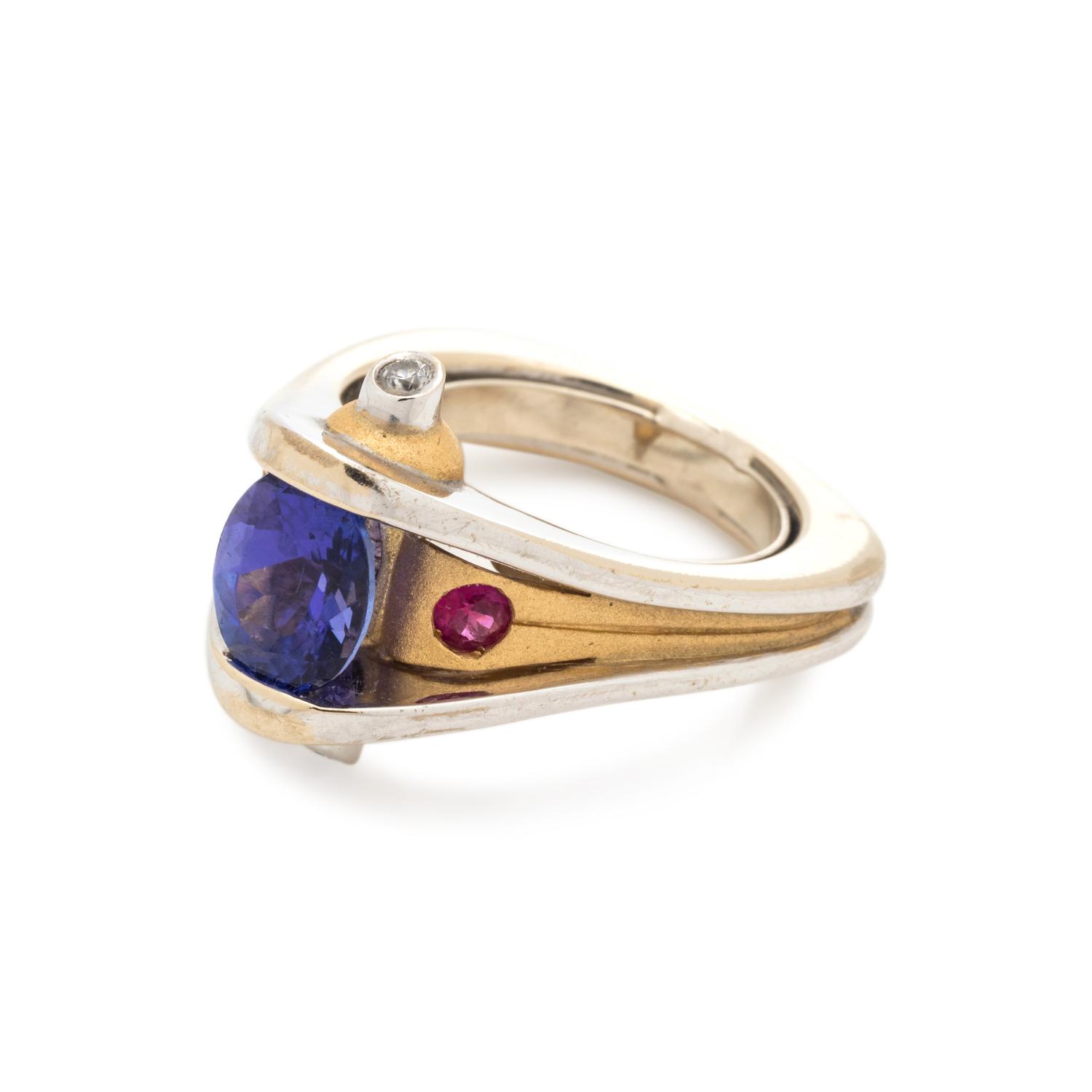 TANZANITE, RUBY AND DIAMOND RING