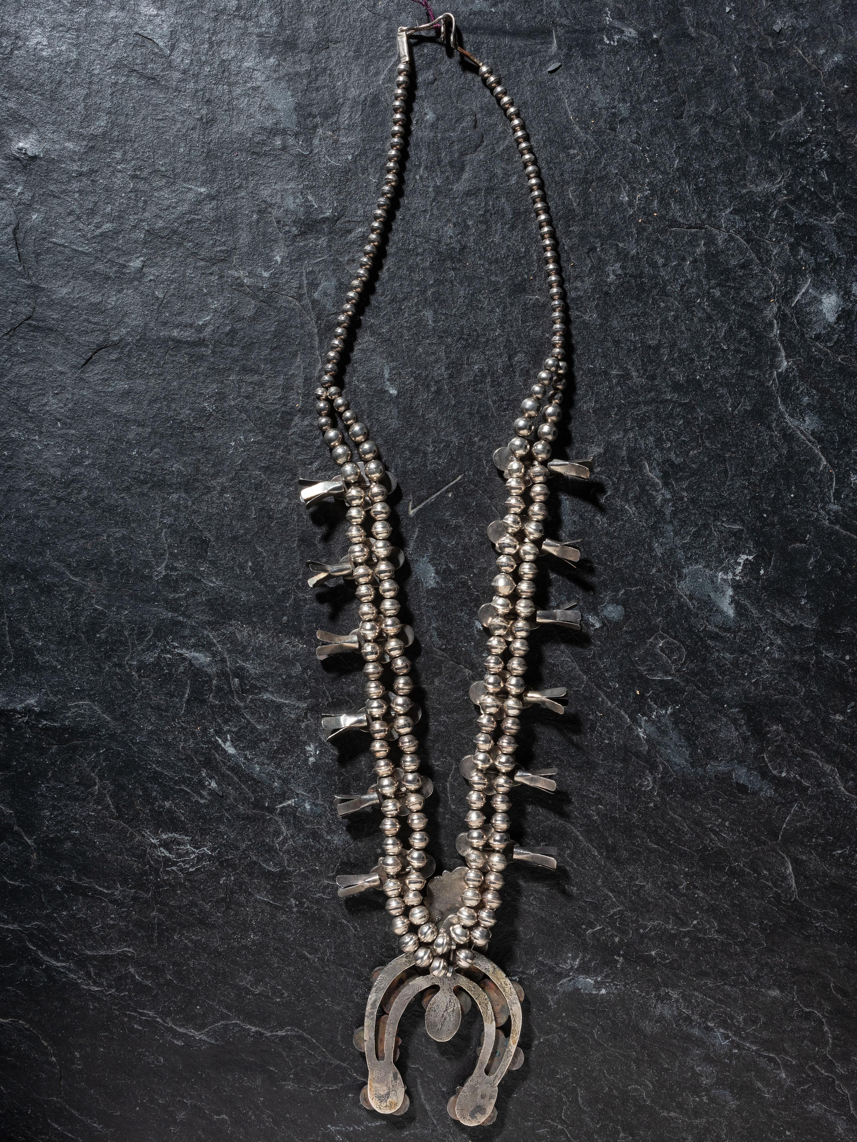 Navajo Silver and Turquoise Cluster Necklace