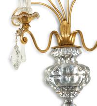 A Pair of French Gilt Metal and Glass Two-Light Floral Wall Sconces