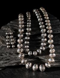 Pair of Navajo Graduated Silver Bead Necklaces, PLUS A Pair of Matching Hook Earrings