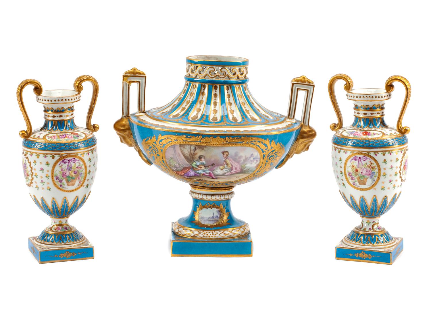 A Sèvres Style Porcelain Three-Piece Garniture
