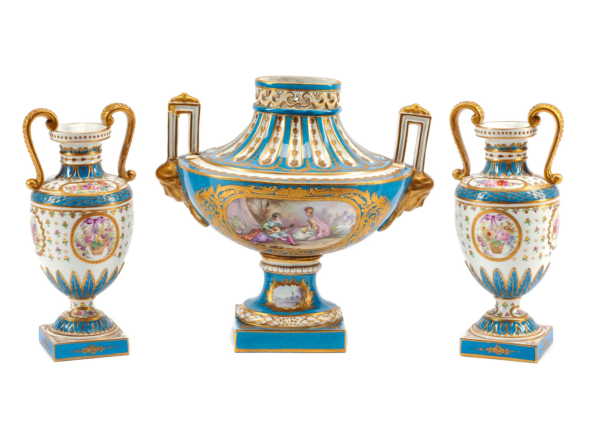A Sèvres Style Porcelain Three-Piece Garniture