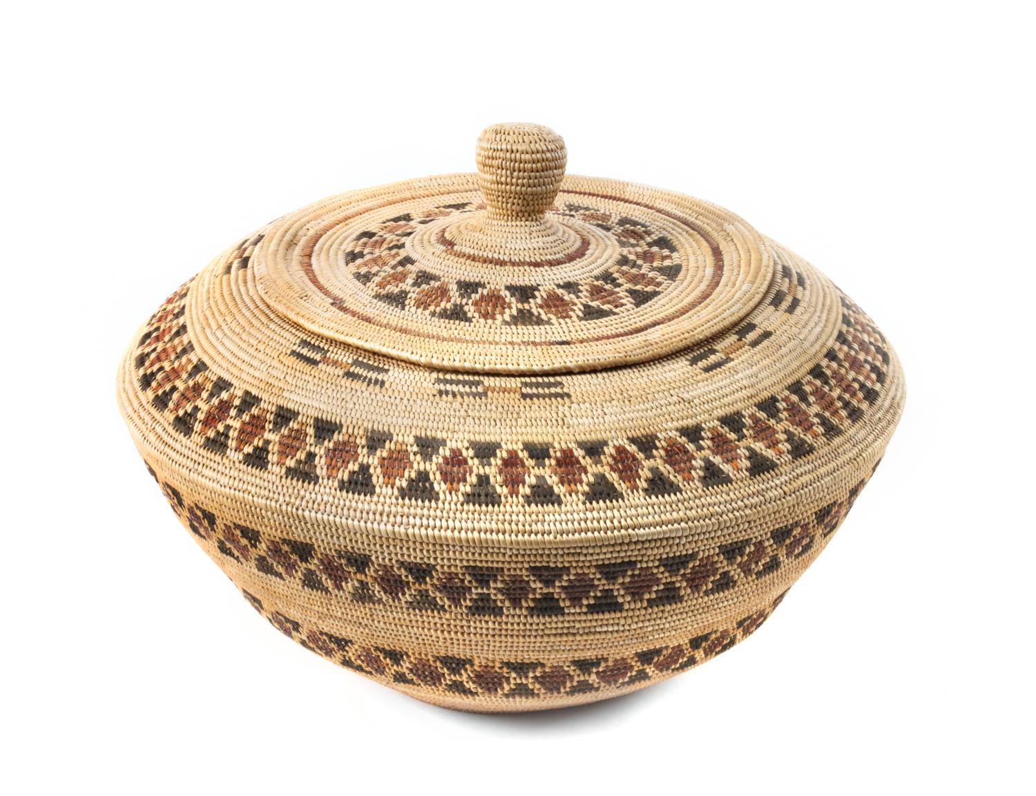 Yokuts Lidded Basket Height 10 x diameter 13 1/2 inches