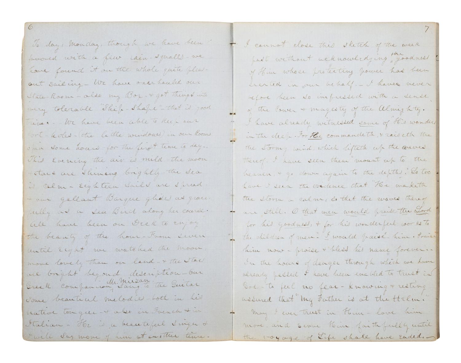 [SHIPWRECK MANUSCRIPT]. JEWETT, Fayette. "Journal of a Voyage from Boston to Smyrna in Bark Edisto Capt. Kendrick." 21 March-29 April 1853.