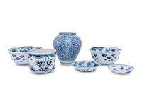 A Group of Six Chinese Blue and White Porcelain Articles