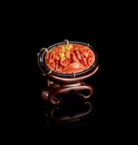 A Chinese Plastic Imitating Coral Inset Brooch