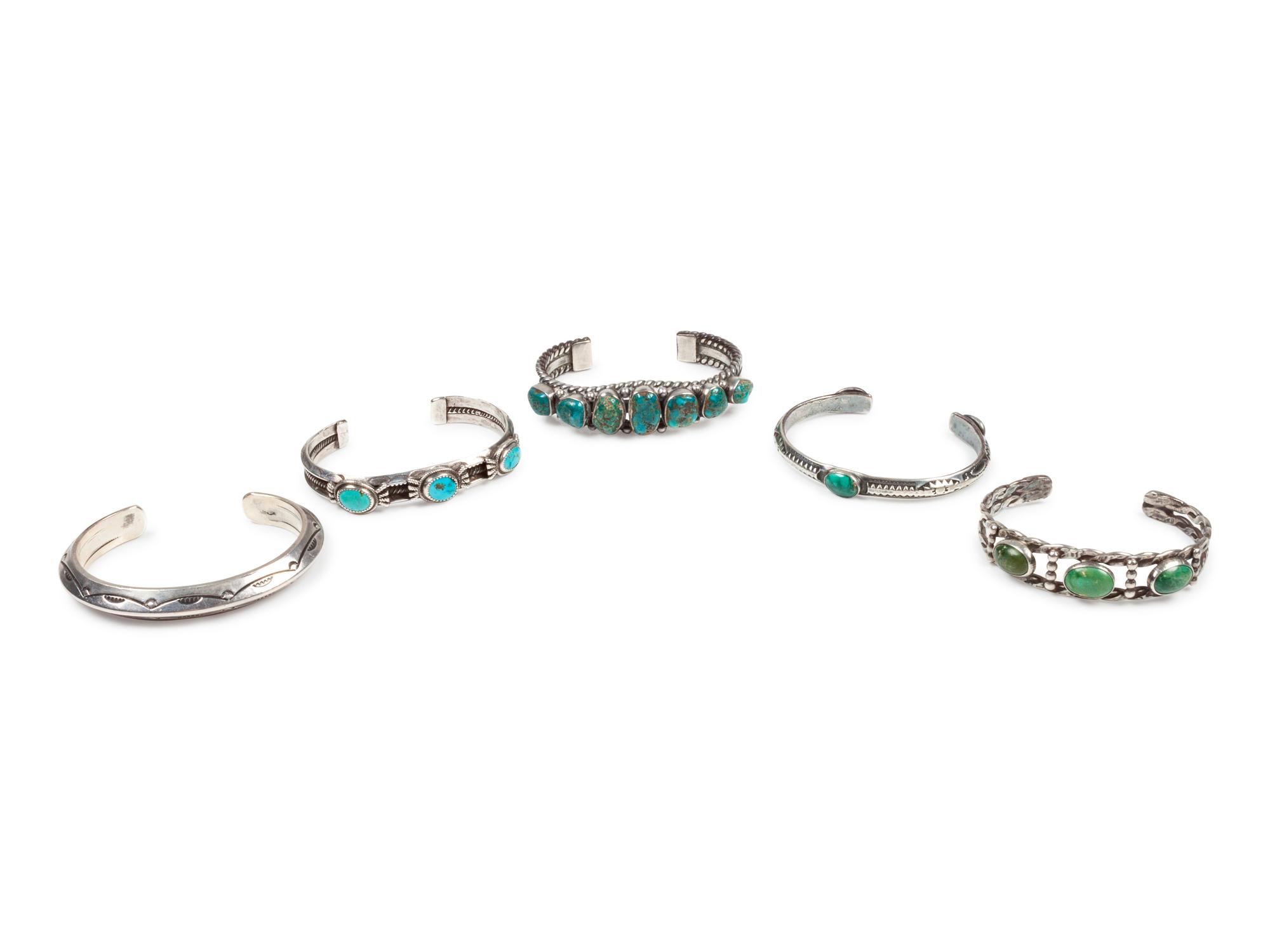 Five Navajo and Zuni Silver Cuff Bracelets