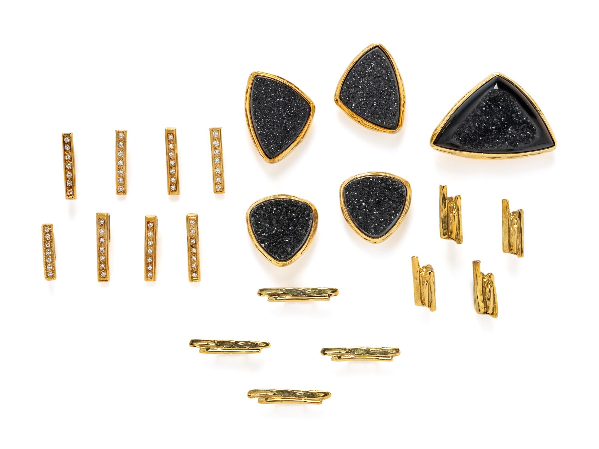 COLLECTION OF YELLOW GOLD DRUZY SLIDES AND SPACERS