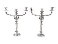 A Pair of Sheffield Plated Three-Light Candelabra — EARLY 20TH CENTURY