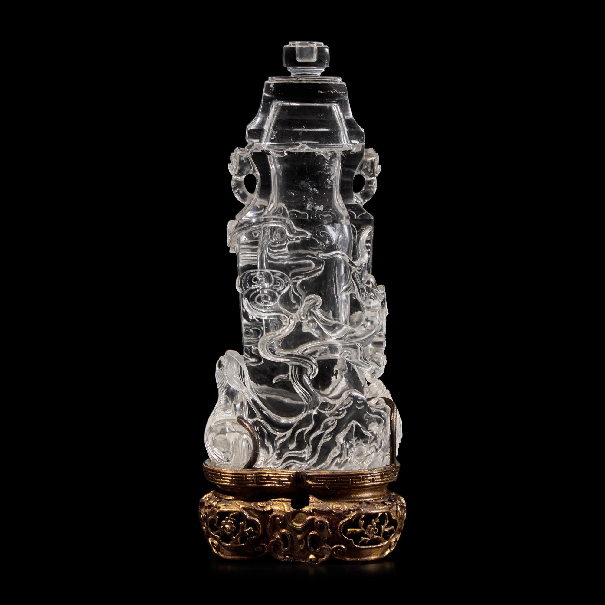 A Chinese Carved Rock Crystal Vase and Cover with Horses and Dragon, 19th-20th Century 晚清-民國 水晶刻臥馬賞瓶