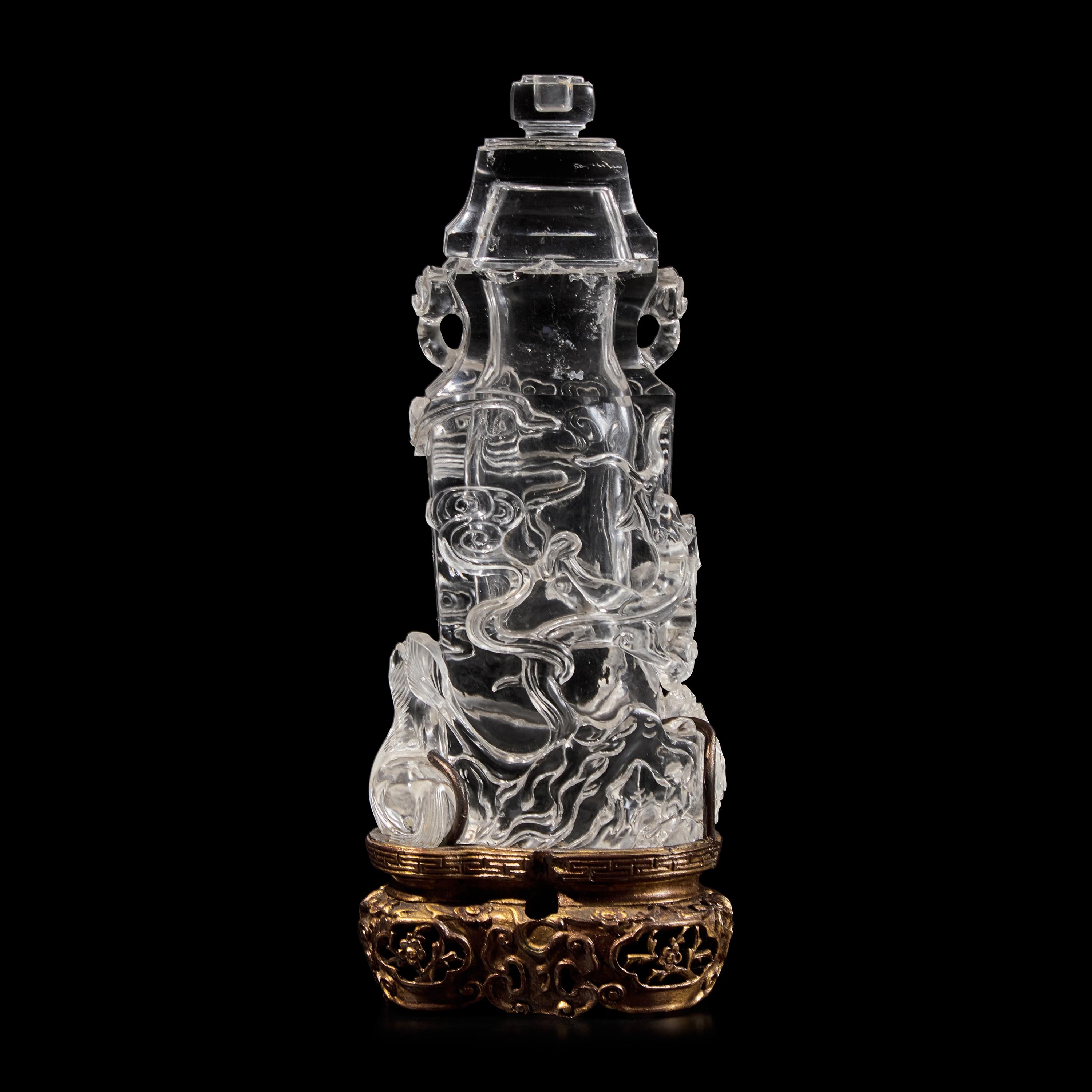 A Chinese Carved Rock Crystal Vase and Cover with Horses and Dragon, 19th-20th Century 晚清-民國 水晶刻臥馬賞瓶
