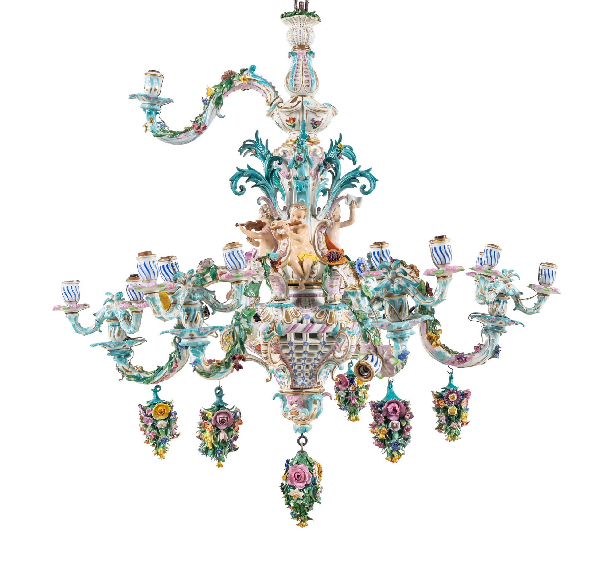 A Meissen Porcelain Twenty-Four Light Chandelier