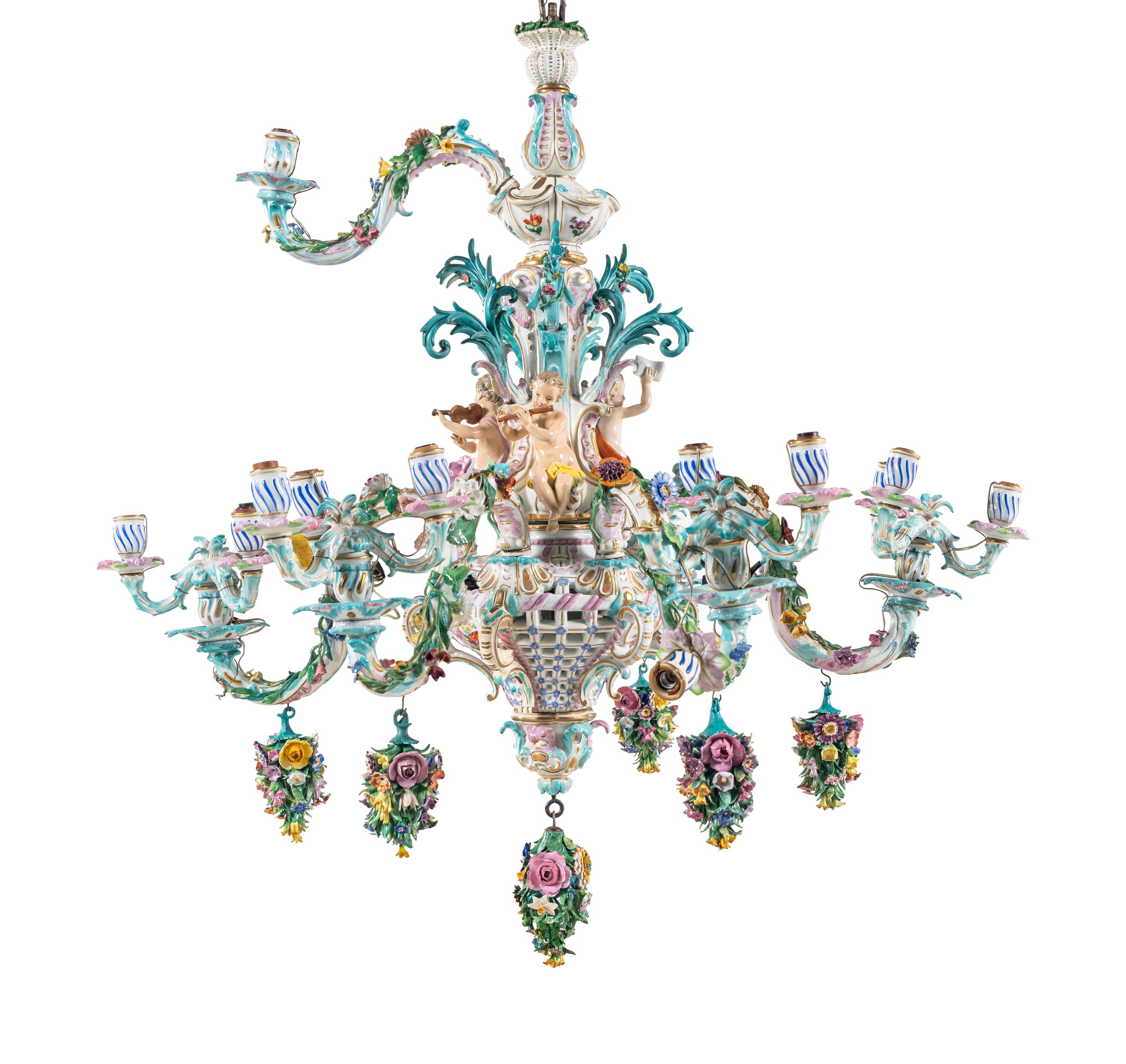 A Meissen Porcelain Twenty-Four Light Chandelier