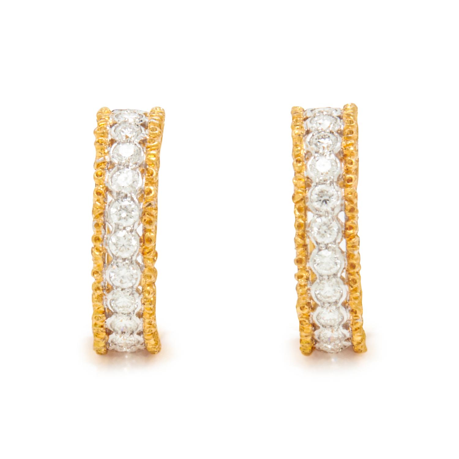 BUCCELLATI, BICOLOR GOLD AND DIAMOND HOOP EARRINGS