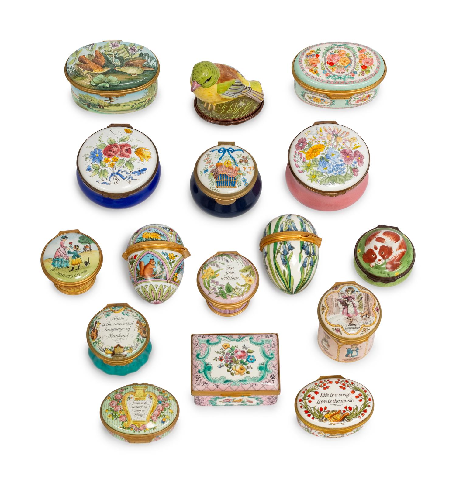 A Collection of Sixteen Small Enameled Copper Boxes
