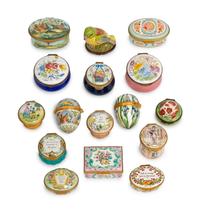 A Collection of Sixteen Small Enameled Copper Boxes