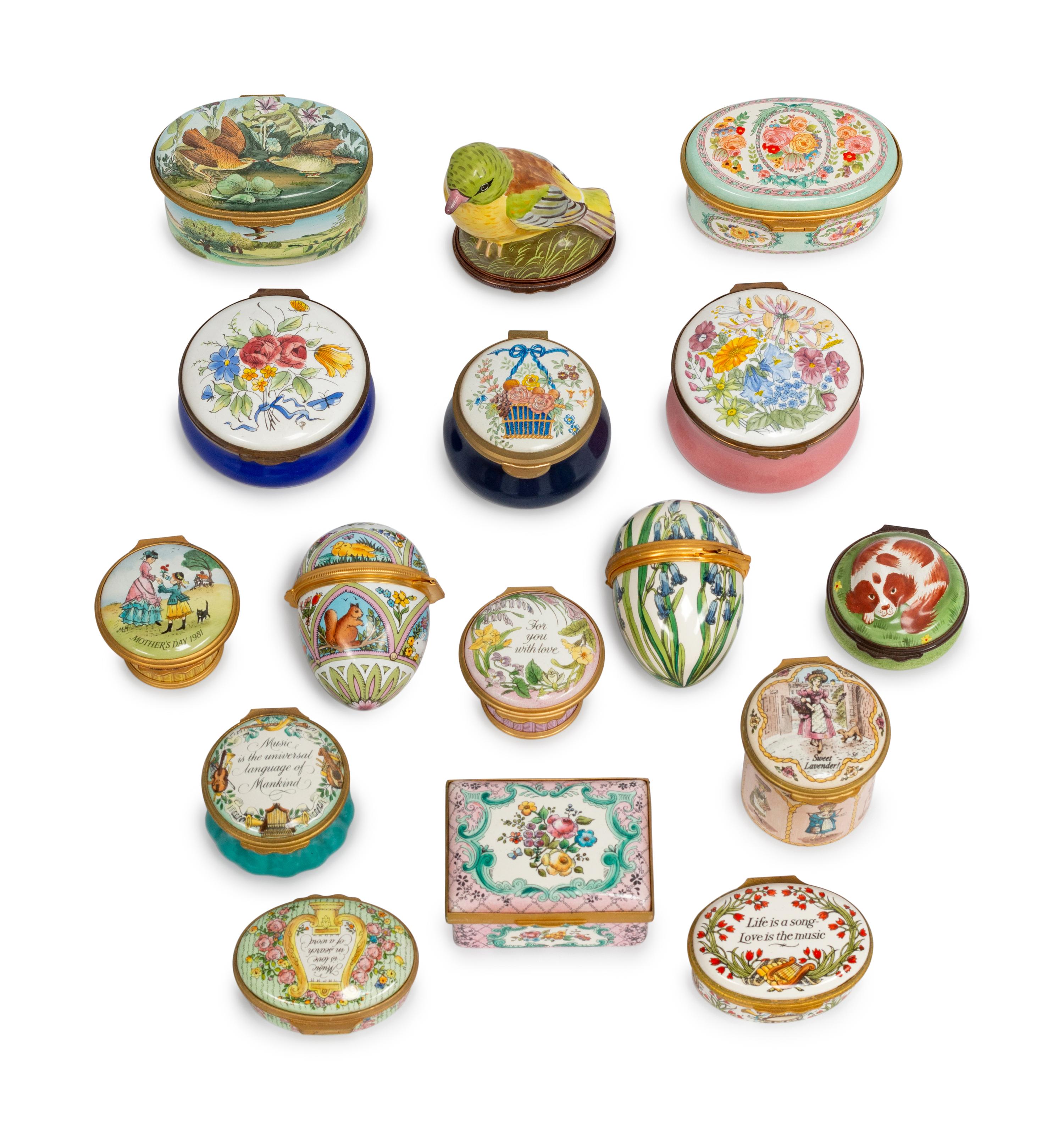 A Collection of Sixteen Small Enameled Copper Boxes