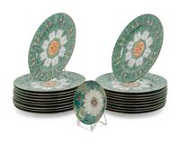 A Partial Set of Chinese Famille Rose 'Cabbage' Porcelain Dinner Service