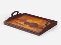 Émile Gallé, Marquetry Tray with Cats
