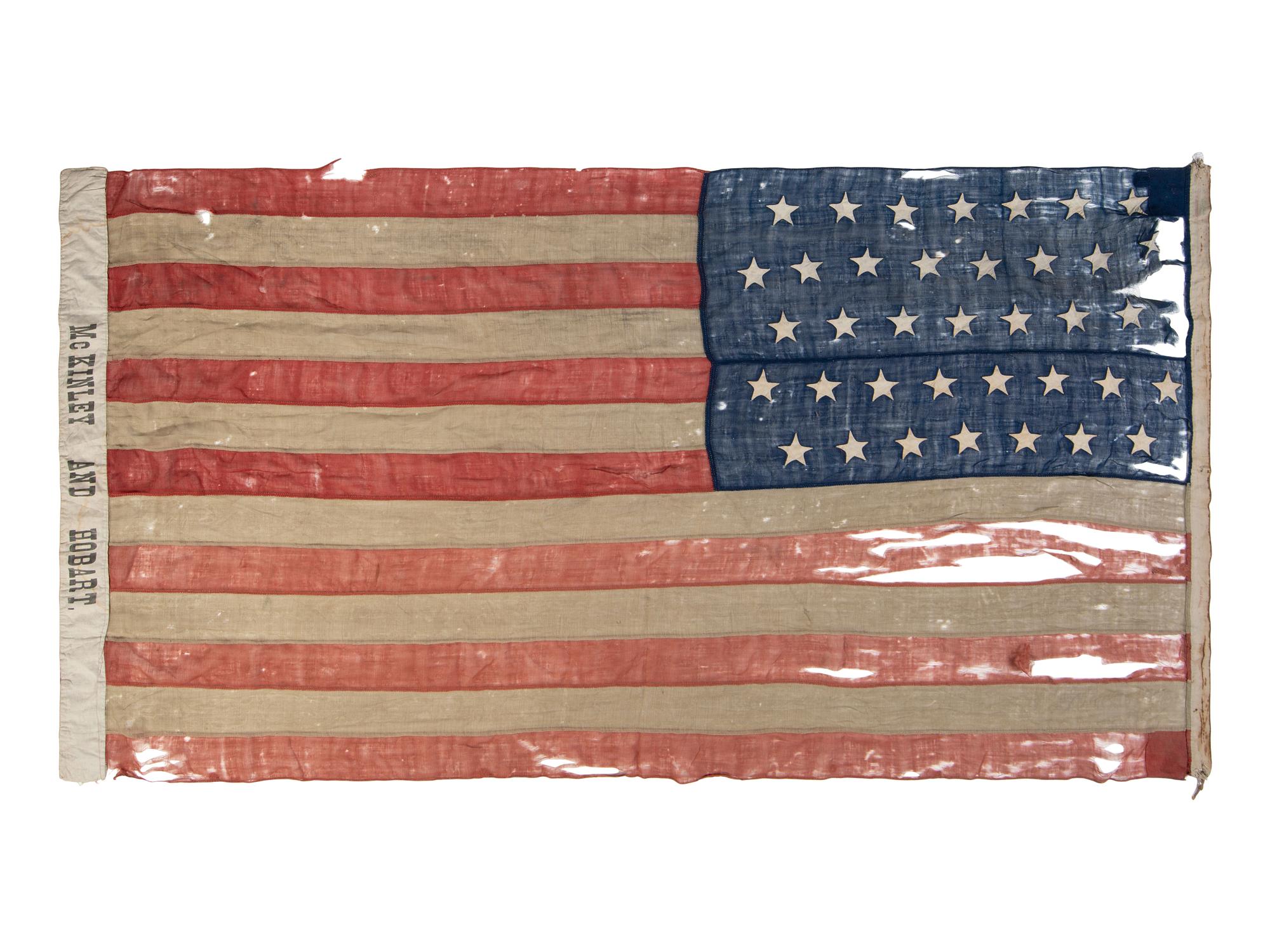 [POLITICS]. 37-star "McKinley and Hobart" campaign flag. 1867-1896.