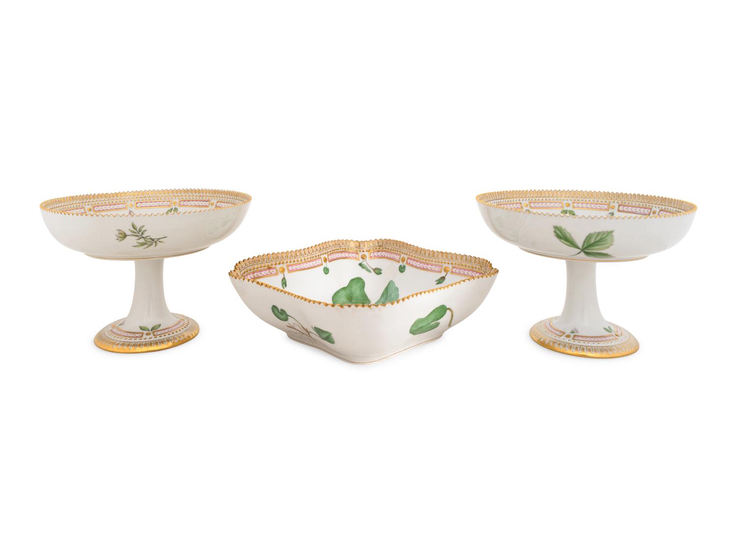 Three Royal Copenhagen Flora Danica Porcelain Table Articles