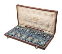 A Set of Twelve Russian Silver-Gilt and Enamel Teaspoons