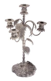 A Silvered Metal Four-Light Palm Tree Candelabrum Height 17 inches. — 20TH CENTURY