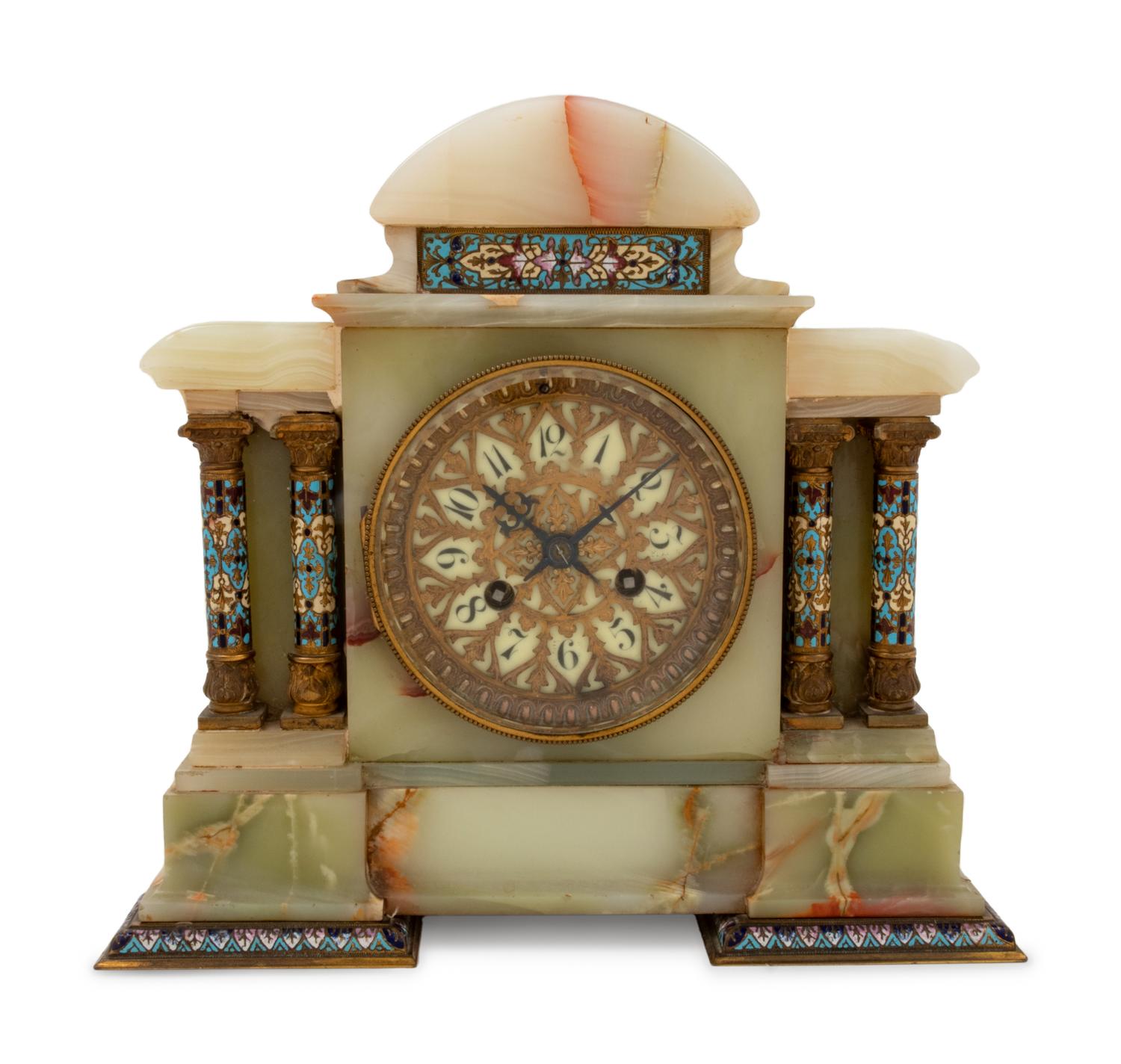 A French Onyx and Champlevé Mantel Clock