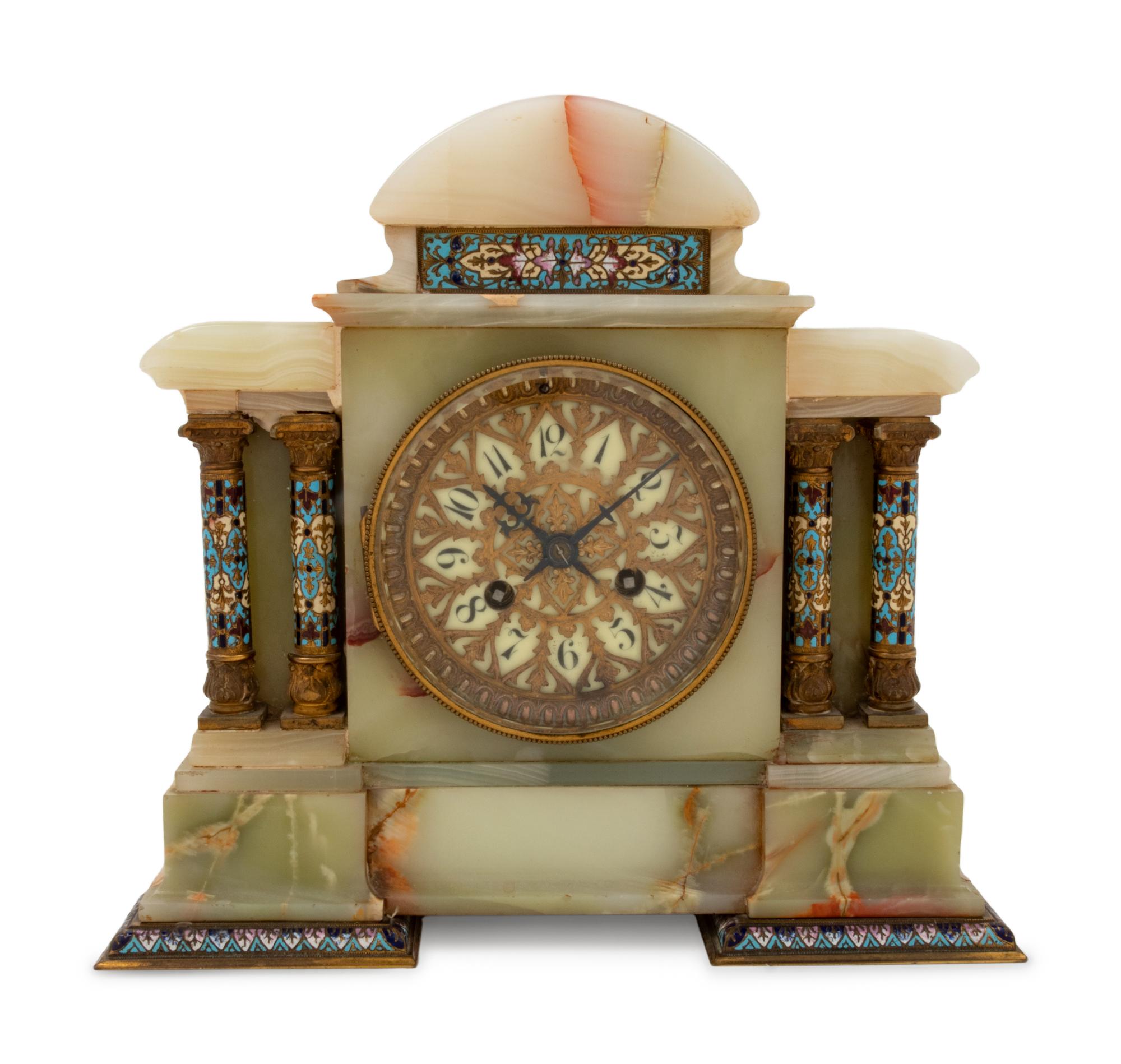 A French Onyx and Champlevé Mantel Clock