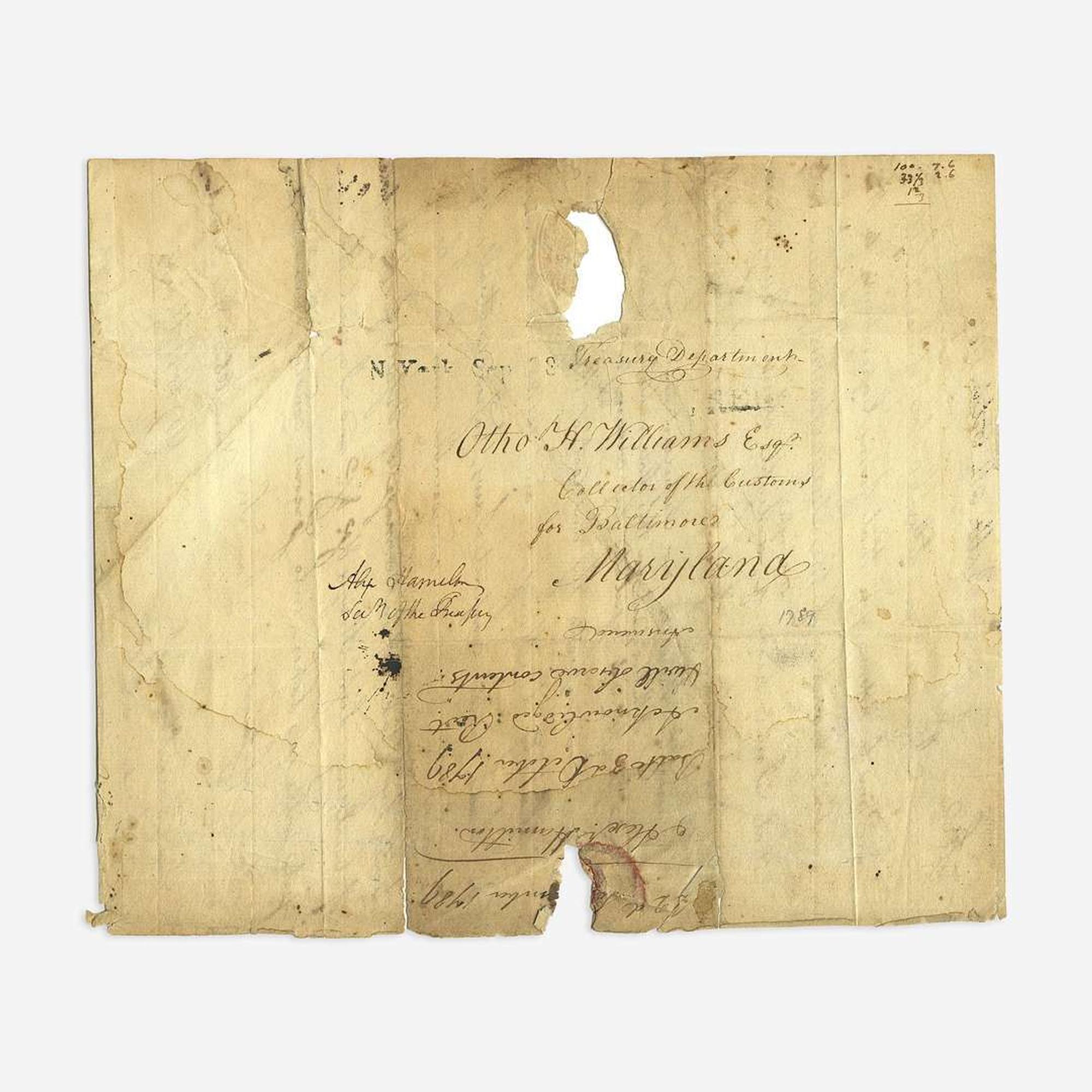 [Hamilton, Alexander] [Lighthouses] Hamilton, Alexander Free-frank Address Leaf