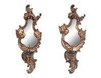 A Pair of Italian Giltwood Mirrored Single-Light Sconces