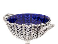A Victorian Silver Compote with Cobalt Glass Liner
