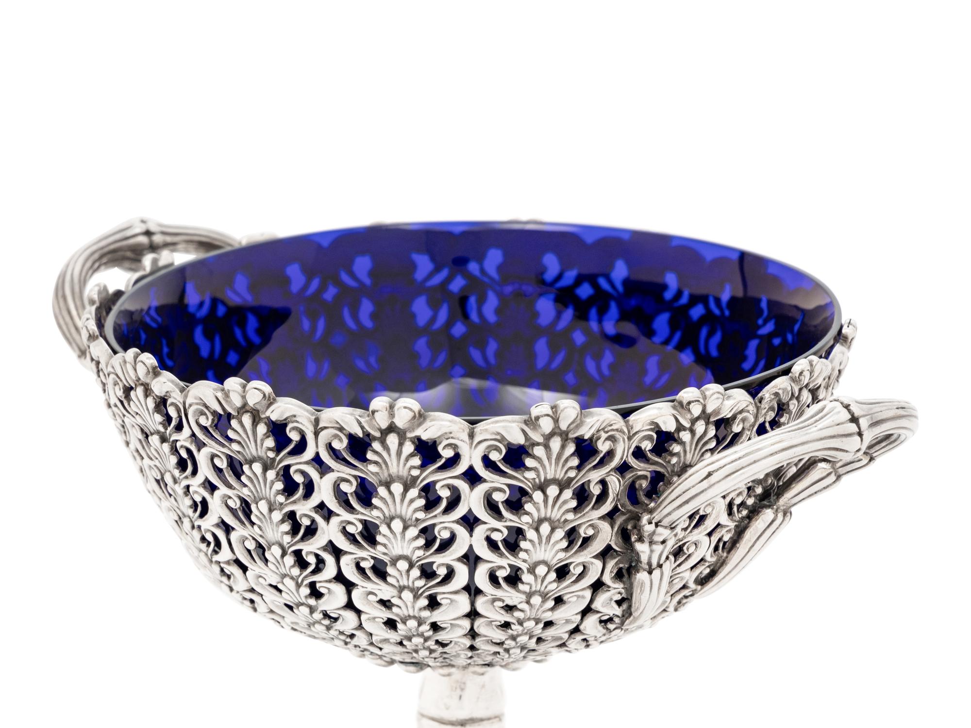 A Victorian Silver Compote with Cobalt Glass Liner