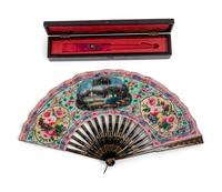 A Chinese Lacquered and Painted Fan