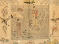 Four Chinese Painted Textile 'Wedding' Panels