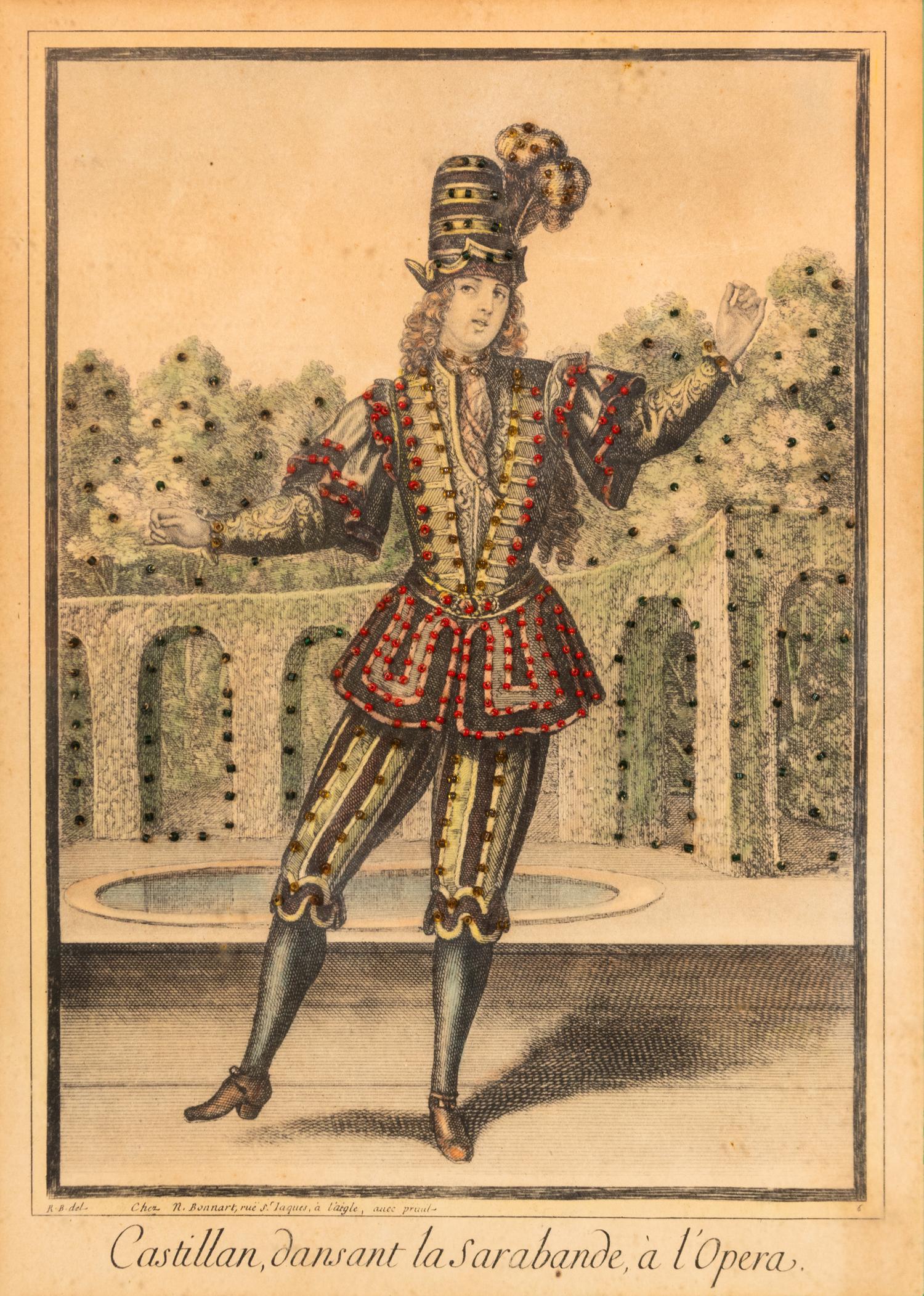 A Pair of Gilt Framed Hand Colored Gravure Prints