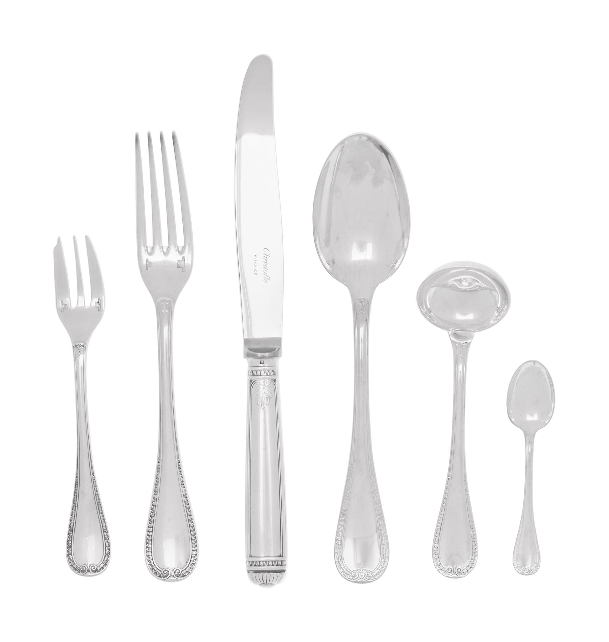 A Christofle Malmaison Silver-Plate Flatware Service
