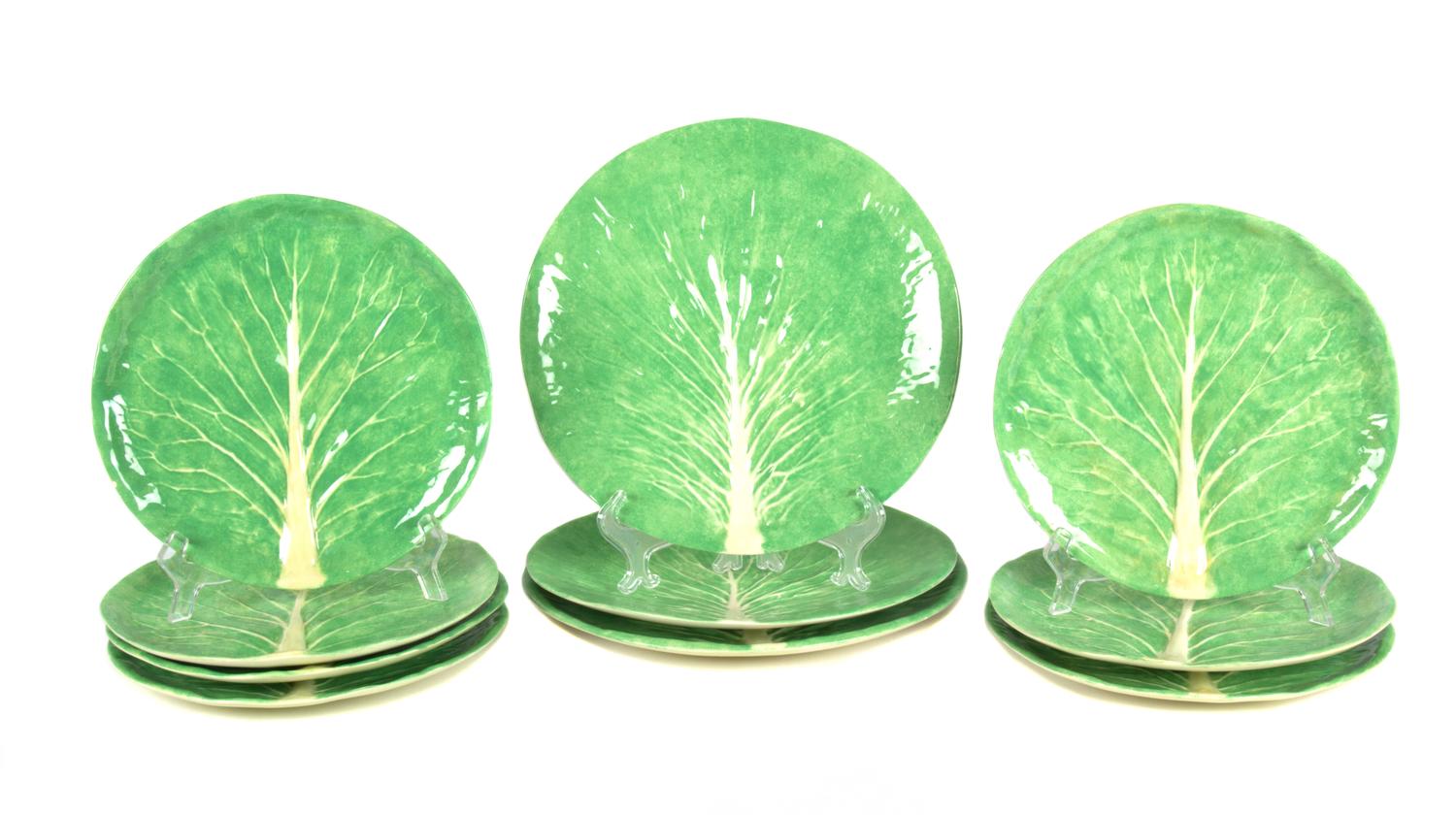 A Set of Ten Dodie Thayer Lettuce Ware Platters Diameter of largest 11 3/4 inches.