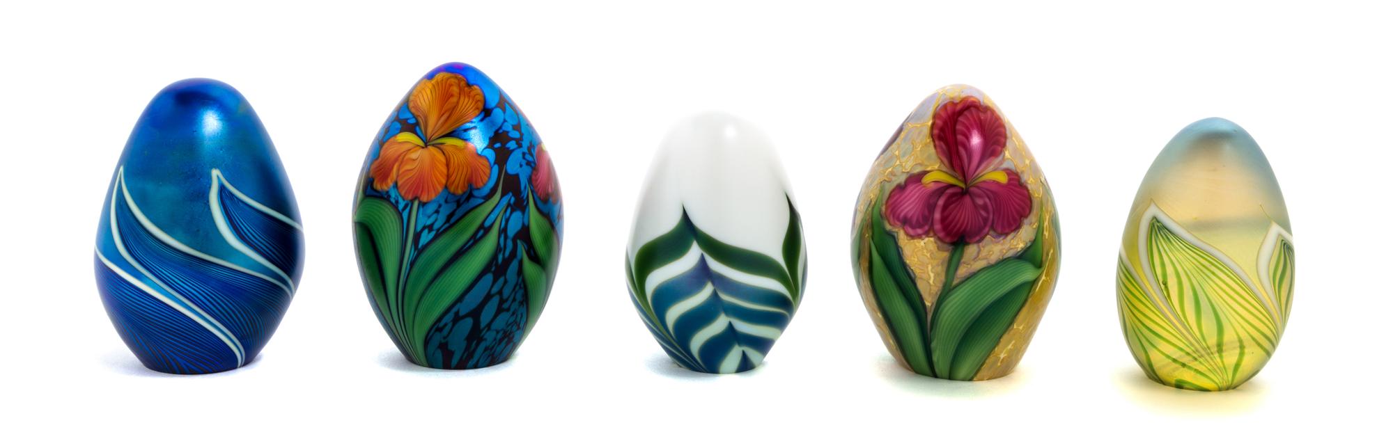 Orient & Flume, CHICO, CA, a group of five glass paperweights