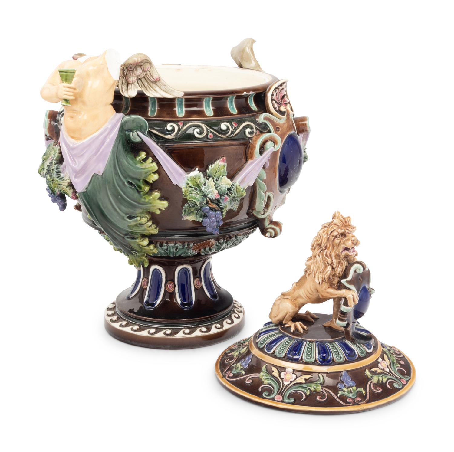 A Continental Majolica Covered Urn (As-Is)