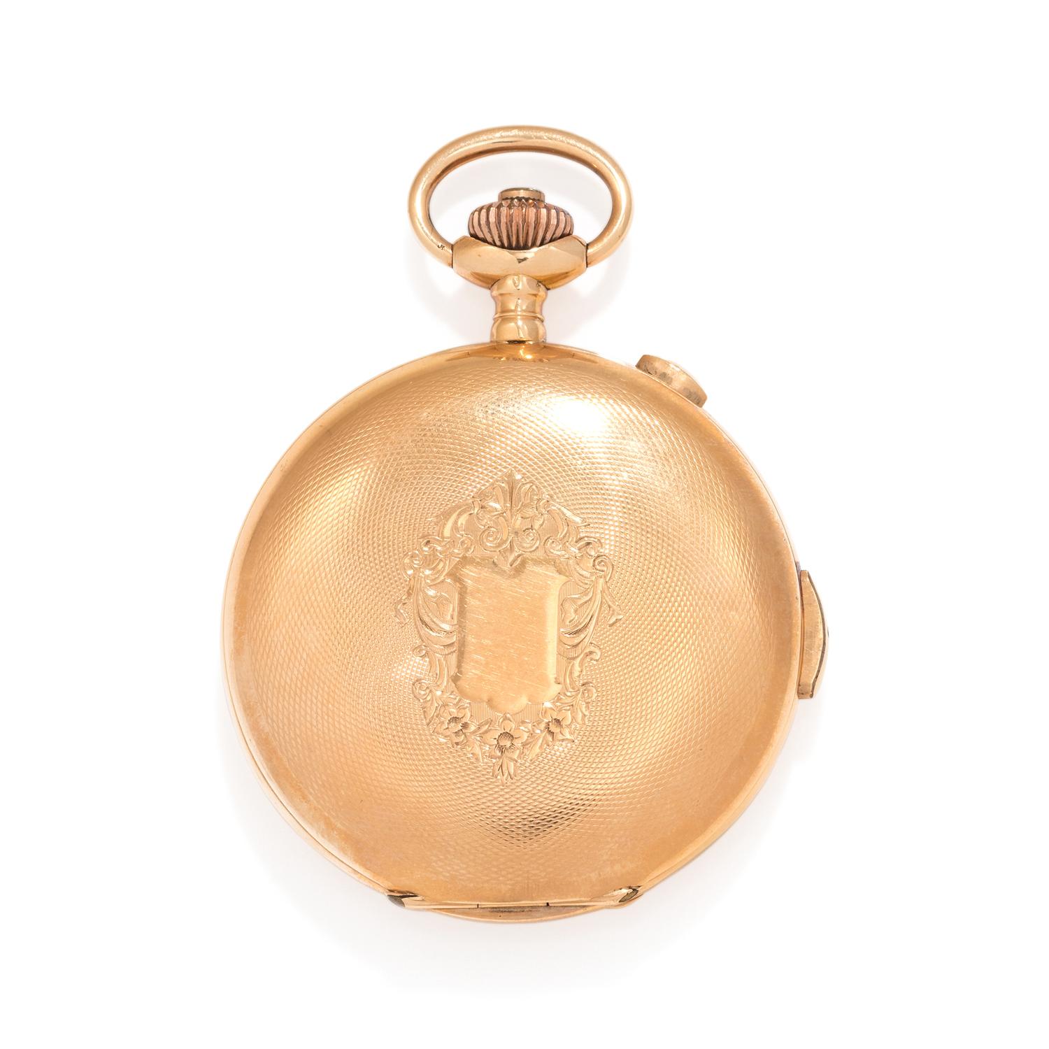 18K YELLOW GOLD CHRONOGRAPH QUARTER REPEATER HUNTER CASE POCKET WATCH