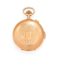 18K YELLOW GOLD CHRONOGRAPH QUARTER REPEATER HUNTER CASE POCKET WATCH