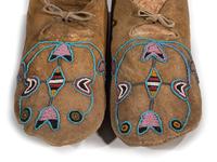 Apsáalooke [Crow] Beaded Hide Moccasins, with Buffalo Hide Parfleche Soles