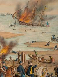 A group of 3 Kurz & Allison lithograph prints depicting battles of the American Civil War, comprising: