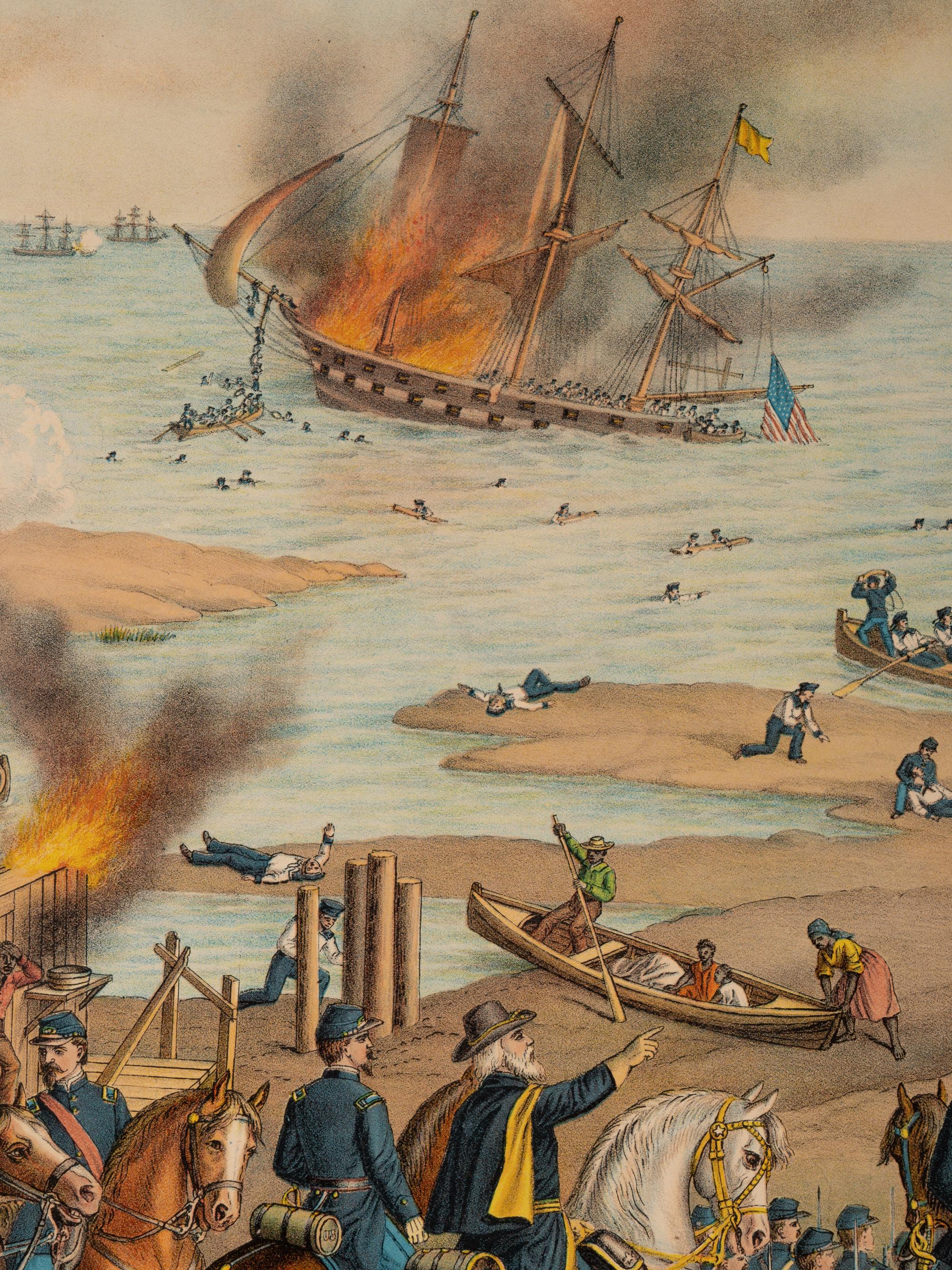 A group of 3 Kurz & Allison lithograph prints depicting battles of the American Civil War, comprising: