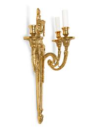 A Set of Four Louis XVI Style Three-Light Brass Sconces — 20TH CENTURY