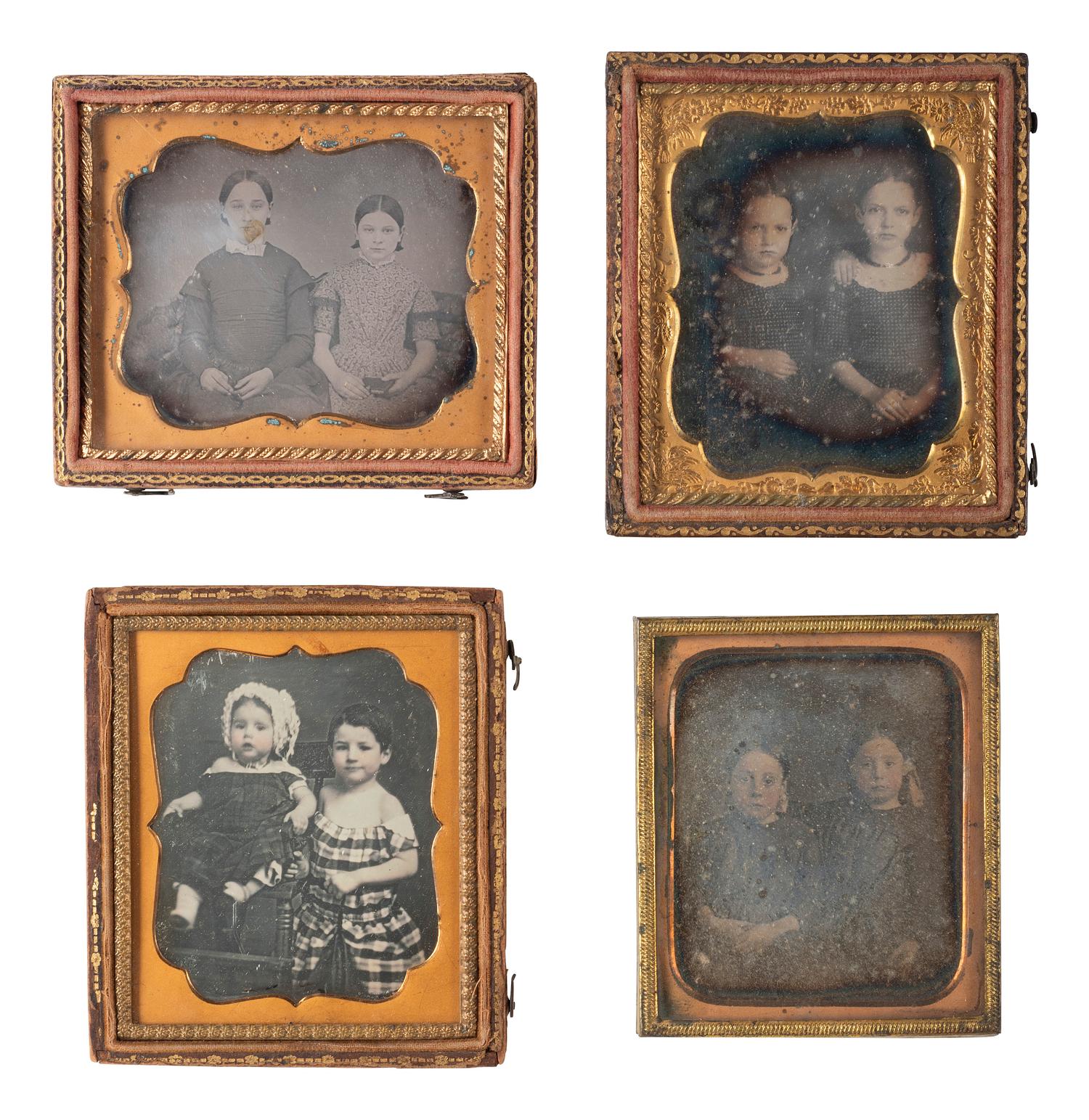 [EARLY PHOTOGRAPHY]. 32 sixth plate and quarter plate daguerreotypes of siblings, mostly sisters.